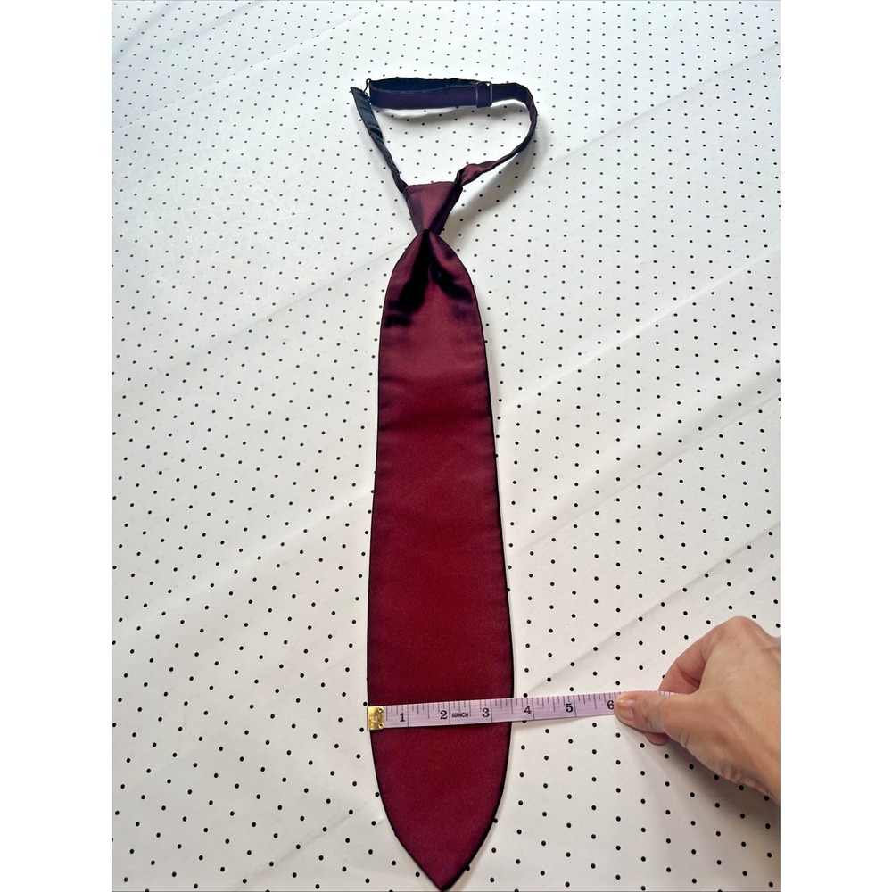 Vintage Burgundy Satin Clip-On Necktie Pre-Tied Formal Wedding Prom Tuxedo Tie